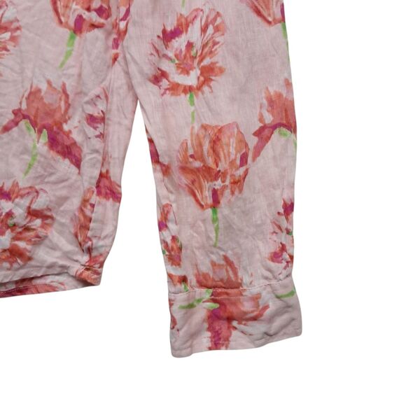 Charter Club 100% Linen Top Women's Pink Floral Button Up Long Sleeve Vacation - Picture 4 of 8